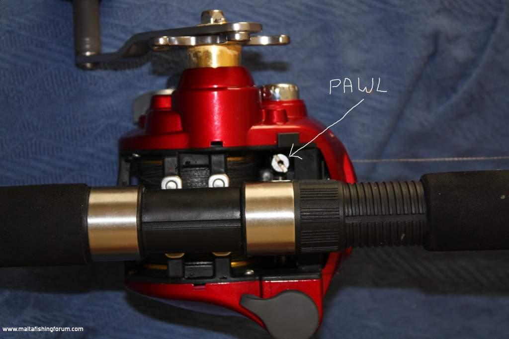 Location of levelwind Pawl on Banax reels