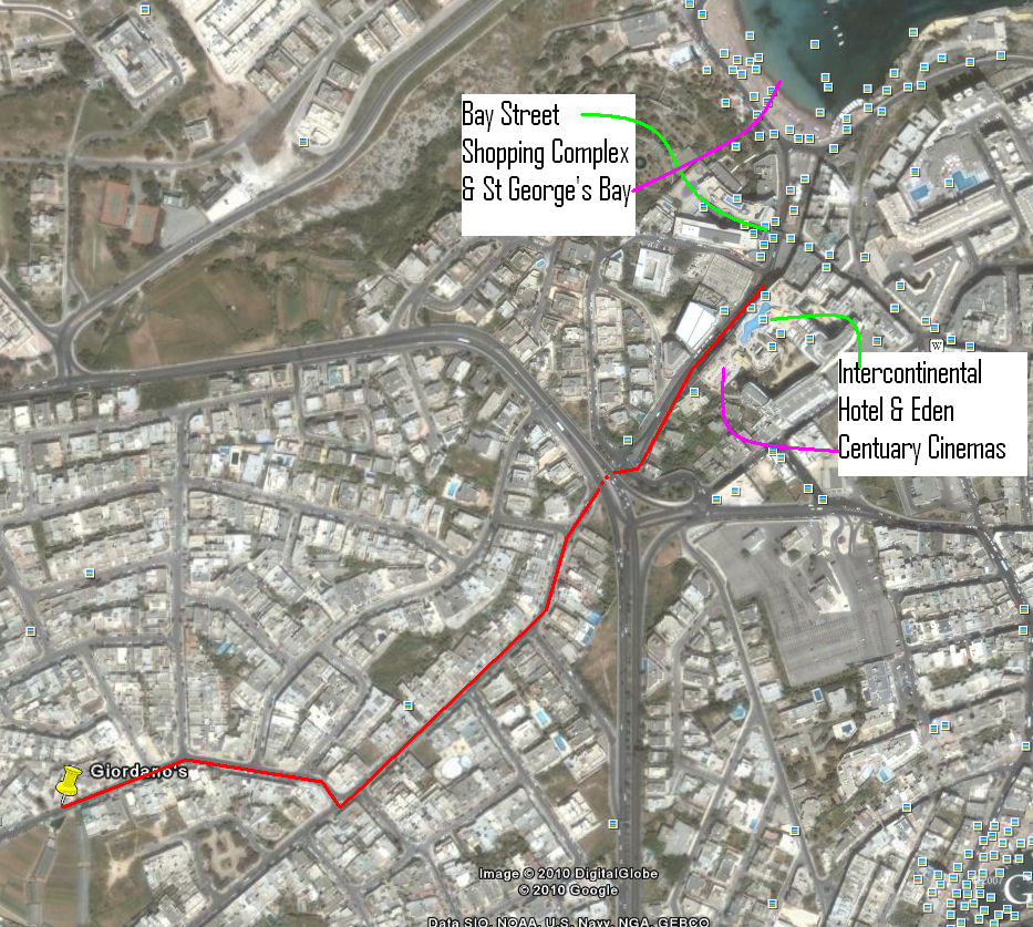 To Giordano's from Intercontinental/Bay Street/ St George's Bay