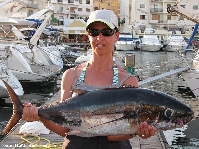 Alonga of just under 12kg landed by my wife  Kathleen with Okuma Makaira reel